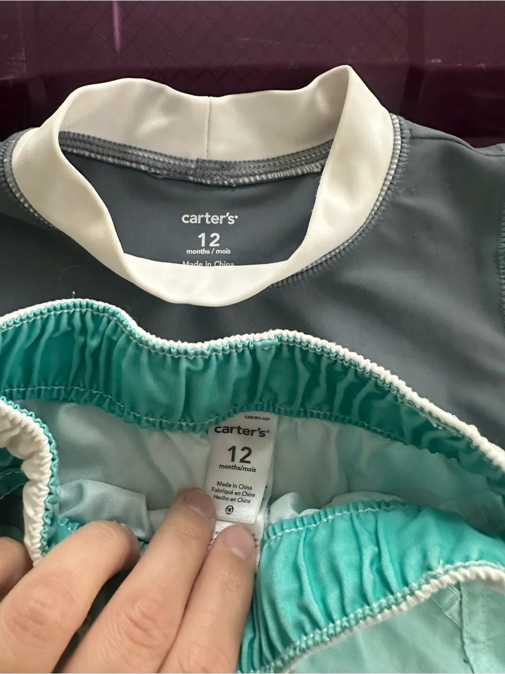 Carter's Gray & Teal Two-Piece Swim Set